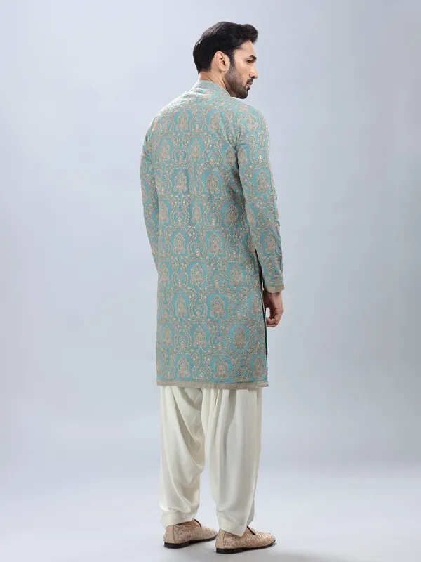 Aqua georgette kurta set with matching