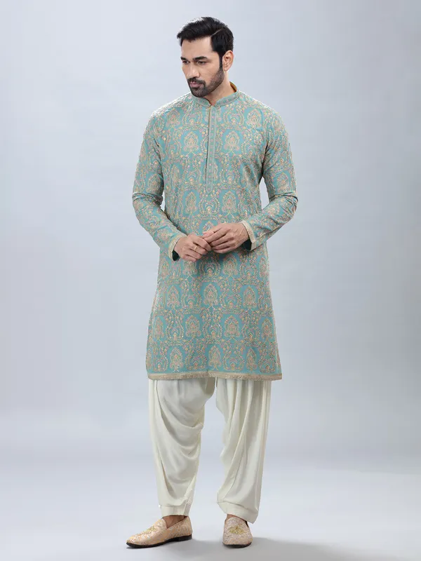 Aqua georgette kurta set with matching