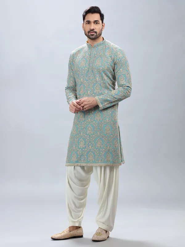 Aqua georgette kurta set with matching