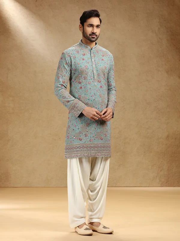 Aqua georgette kurta suit with salwar