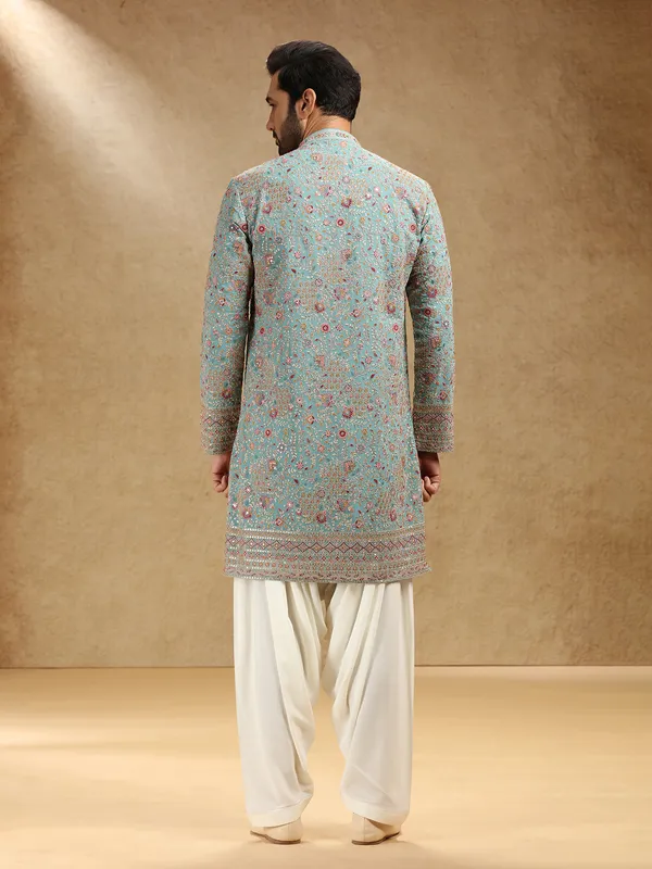 Aqua georgette kurta suit with salwar