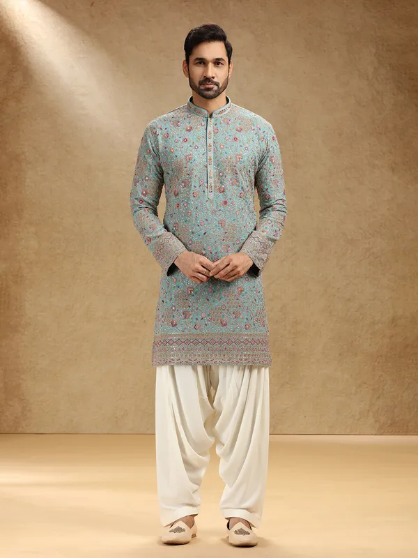 Aqua georgette kurta suit with salwar