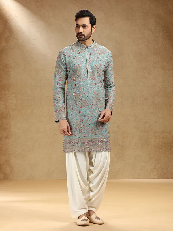 Aqua georgette kurta suit with salwar