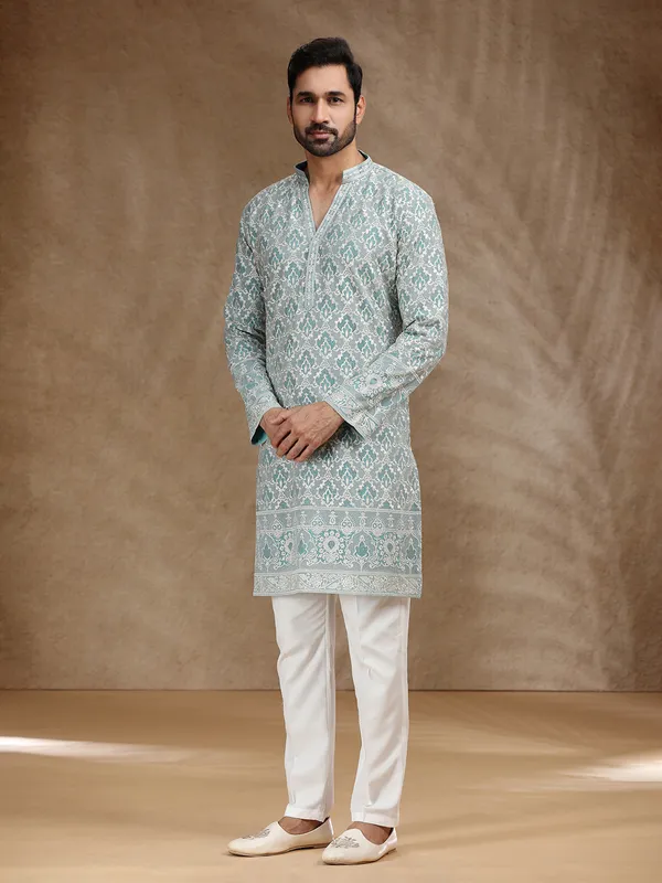 Aqua georgette men festive kurta pajama