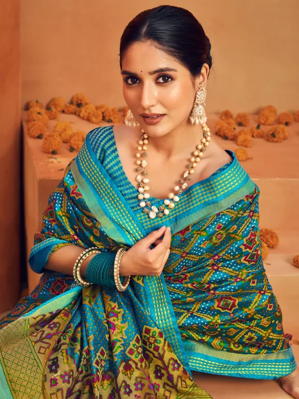 Aqua georgette printed saree for women
