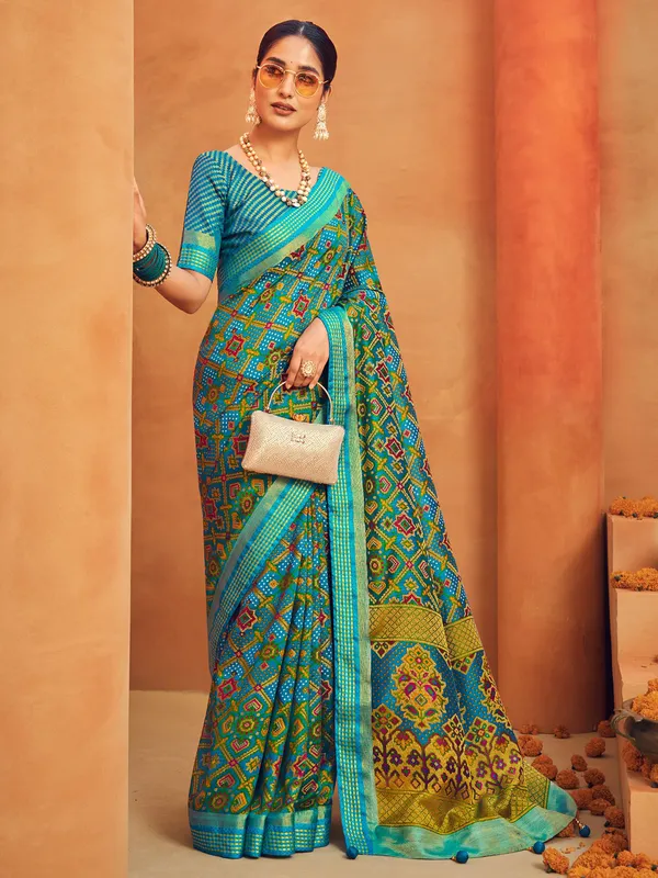 Aqua georgette printed saree for women
