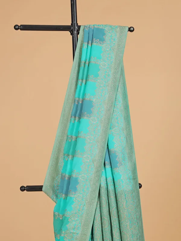 Aqua georgette wedding wear saree