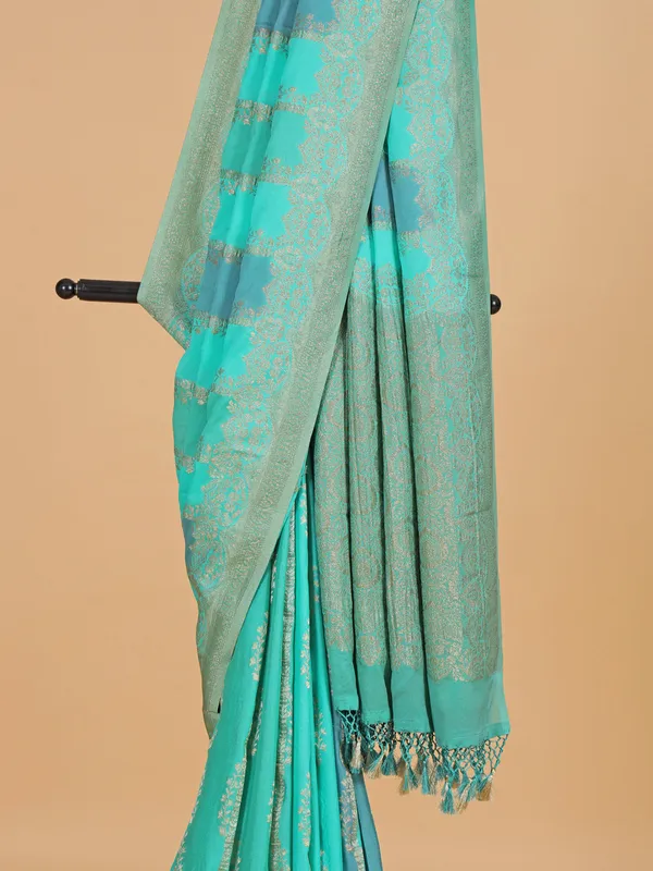 Aqua georgette wedding wear saree