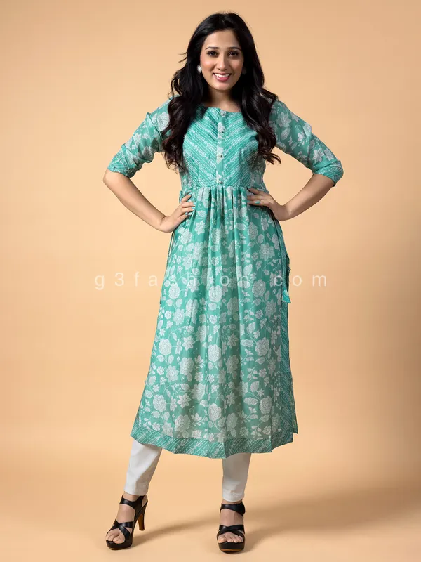 Aqua hue printed kurti