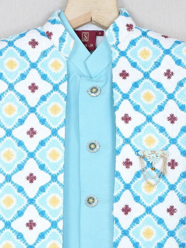 Aqua hue wedding wear silk indowestern