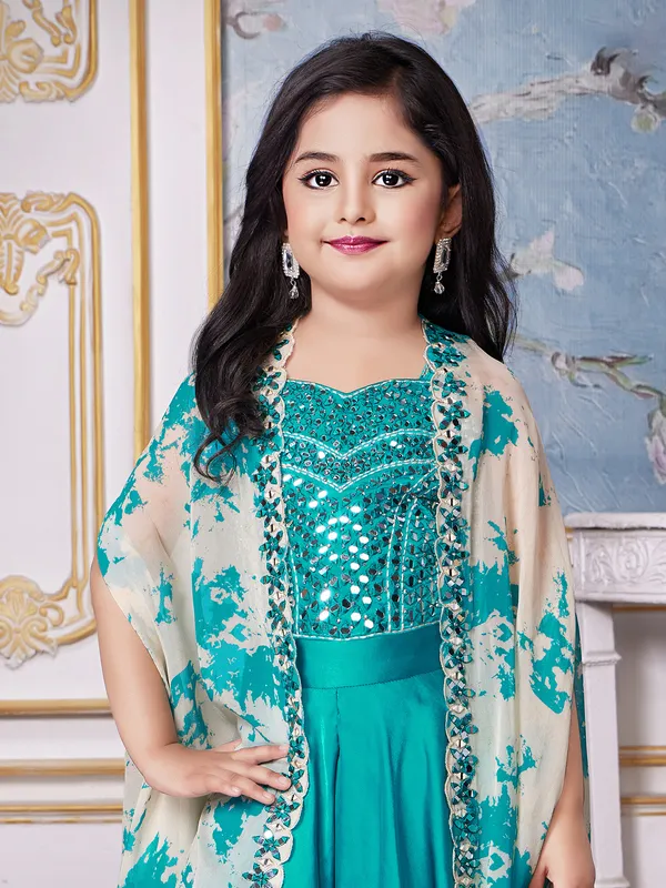 Aqua jacket style palazzo suit for wedding
