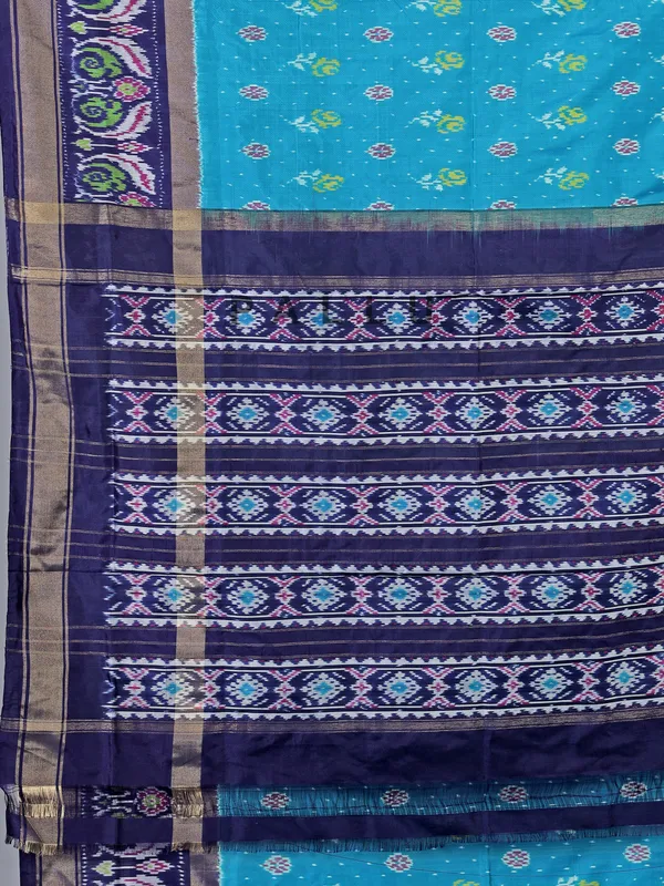 Aqua navy zari weaving patola silk saree for festive
