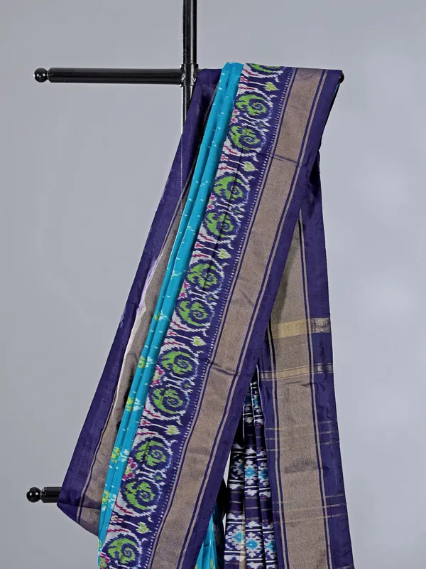 Aqua navy zari weaving patola silk saree for festive