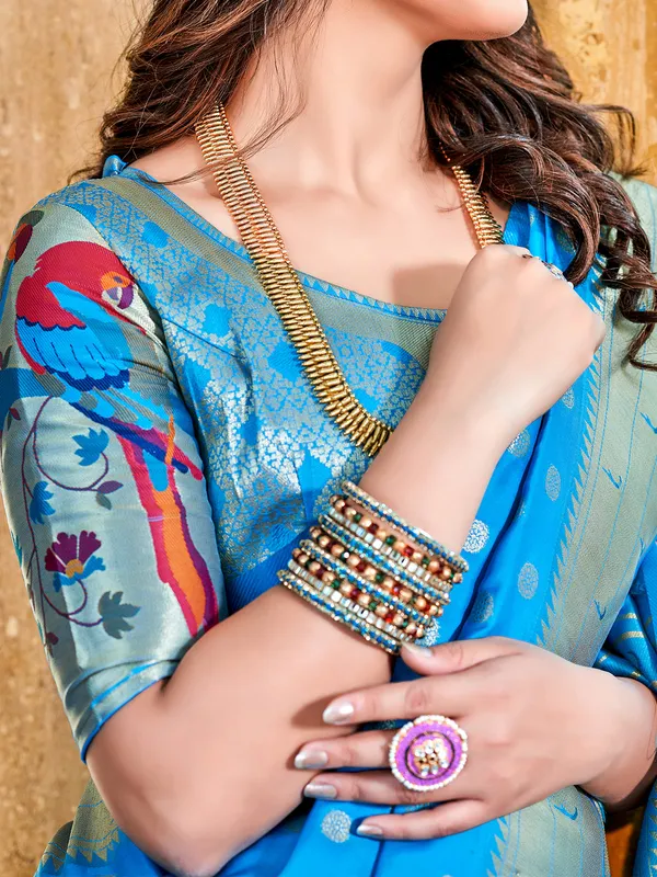 Aqua paithani silk saree