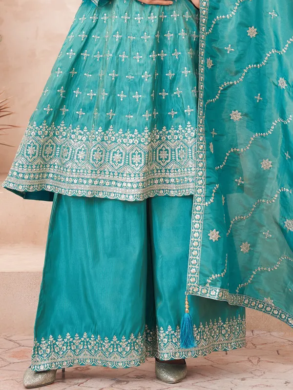 Aqua palazzo suit in premium silk