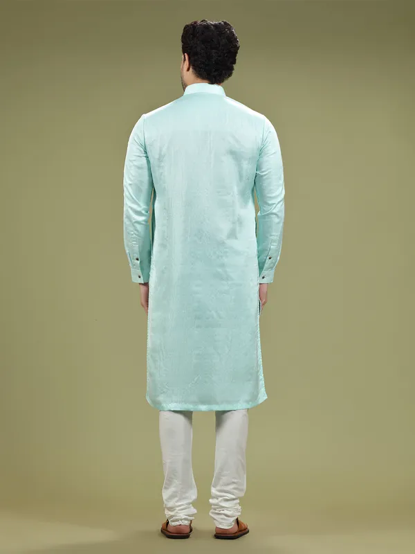 Aqua plain silk  Men Kurta pajama