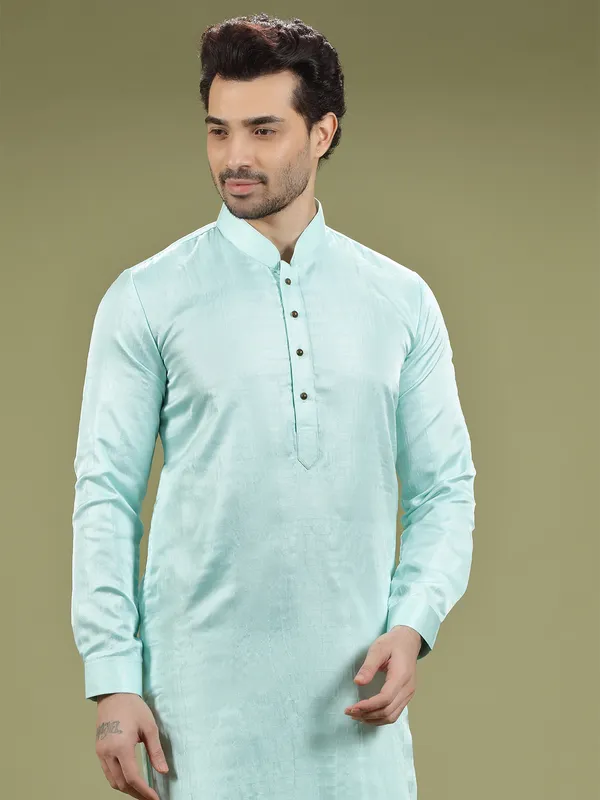 Aqua plain silk kurta suit