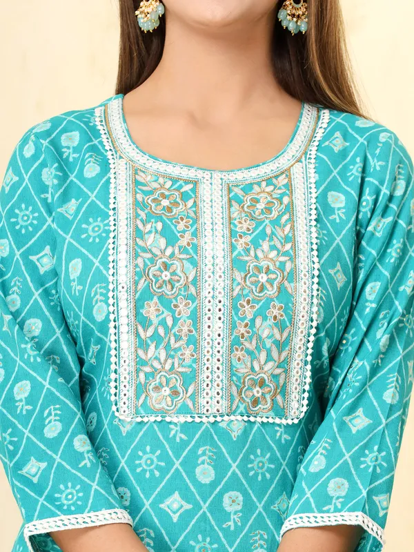 Aqua printed cotton kurti set