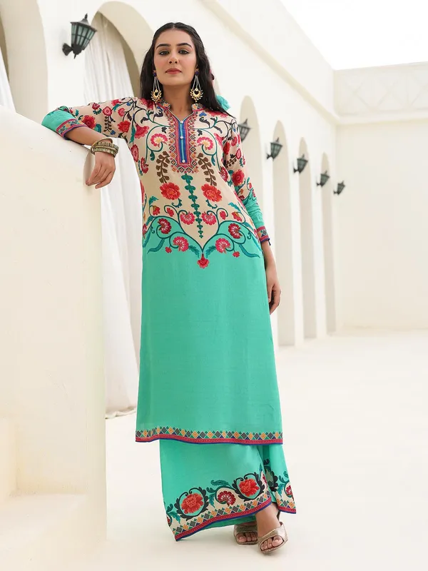 Aqua printed crepe kurti set