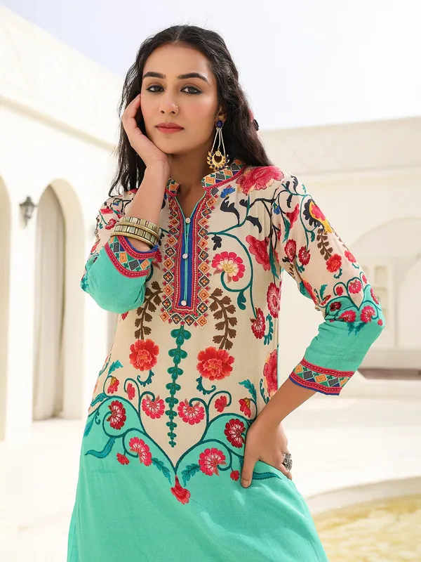 Aqua printed crepe kurti set