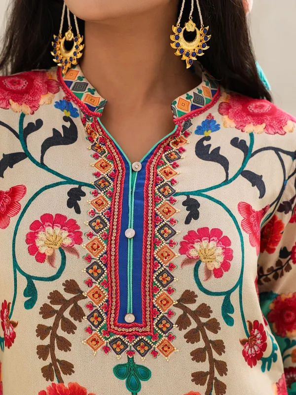 Aqua printed crepe kurti set