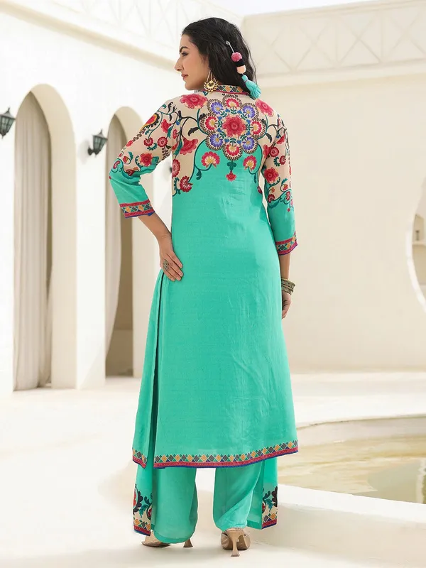 Aqua printed crepe kurti set