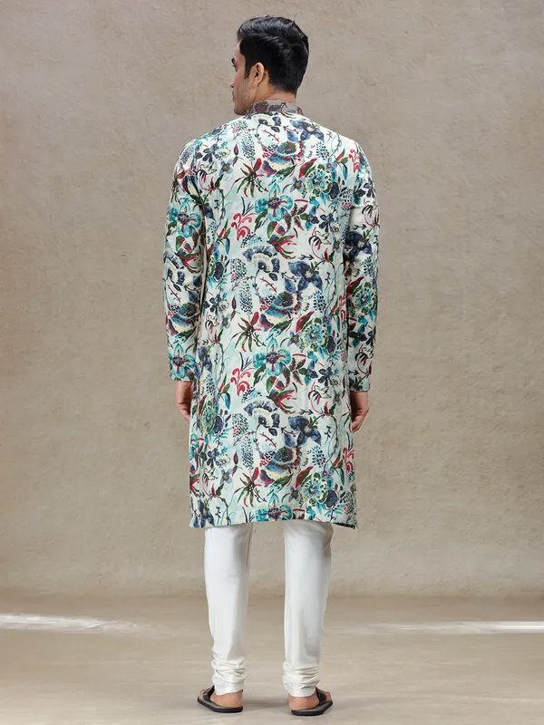 Aqua printed festive ready kurta set for men