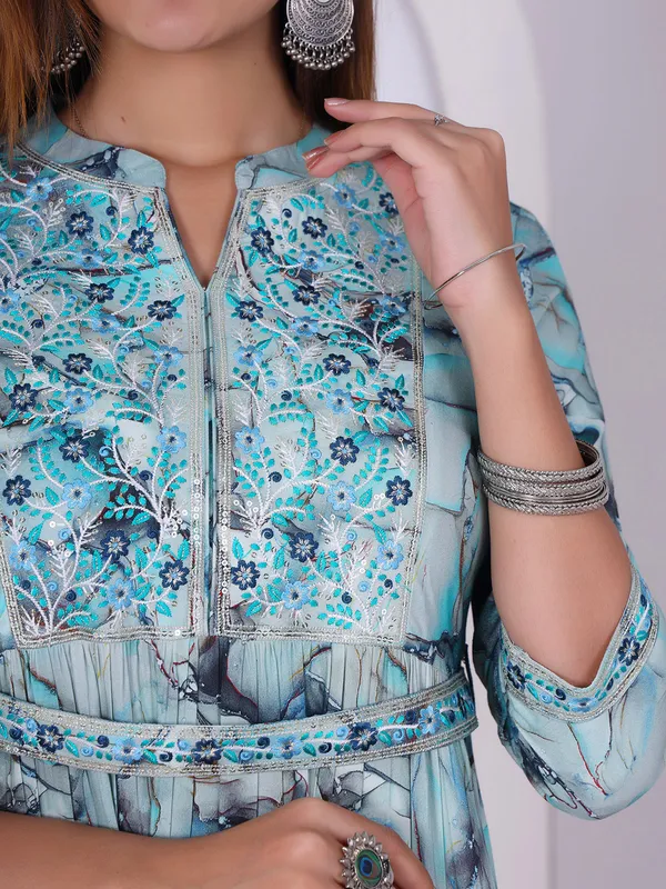 Aqua printed long cotton kurti