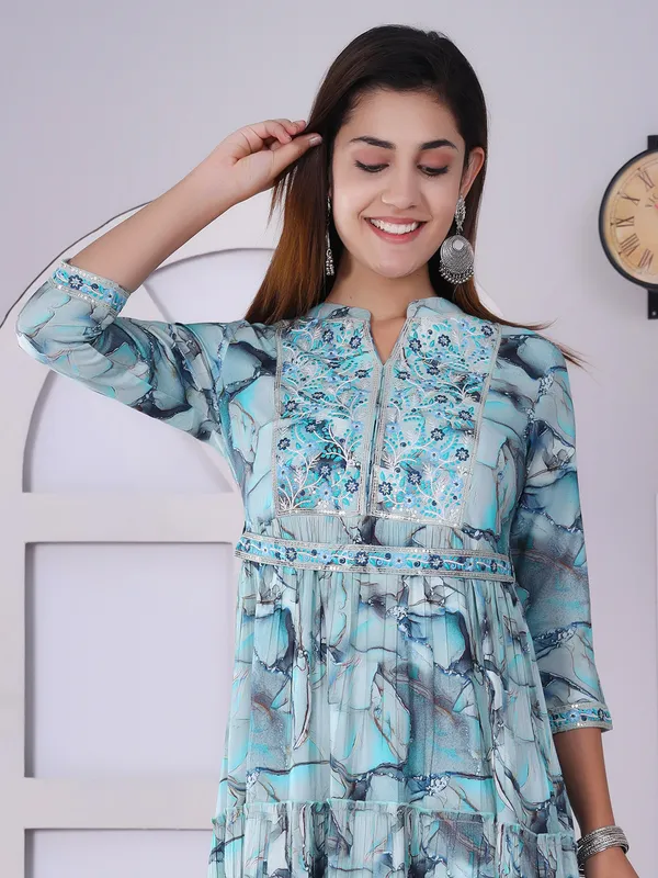 Aqua printed long cotton kurti