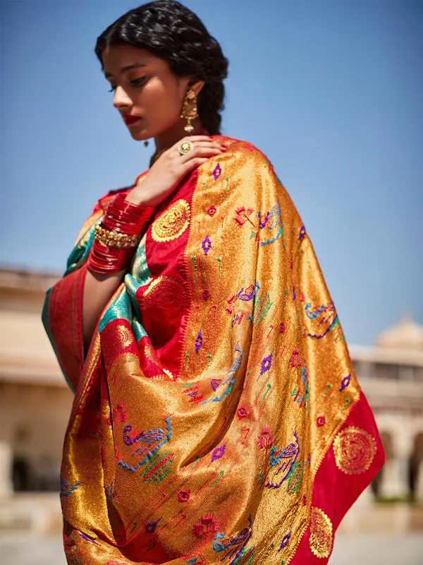 Aqua rich silk saree for wedding wear