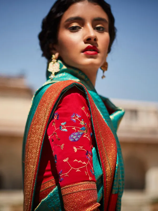 Aqua rich silk saree for wedding wear