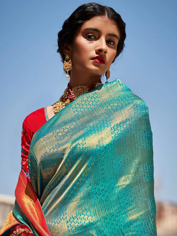 Aqua rich silk saree for wedding wear