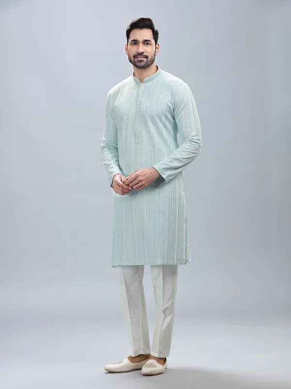 Aqua shade georgette kurta set for men