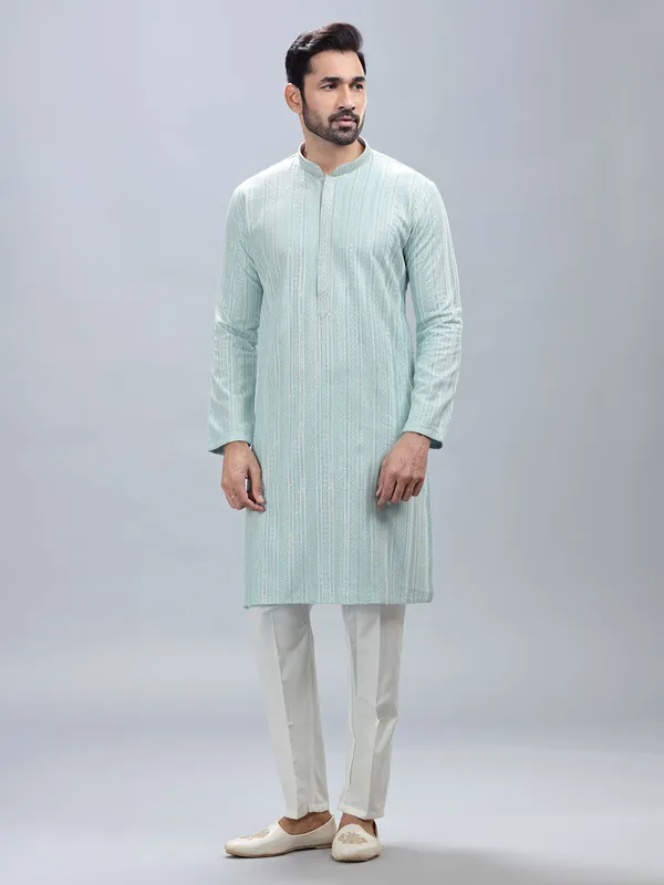 Aqua shade georgette kurta set for men