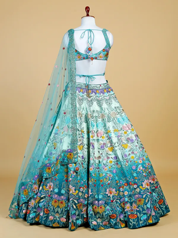 Aqua shaded raw silk lehenga choli