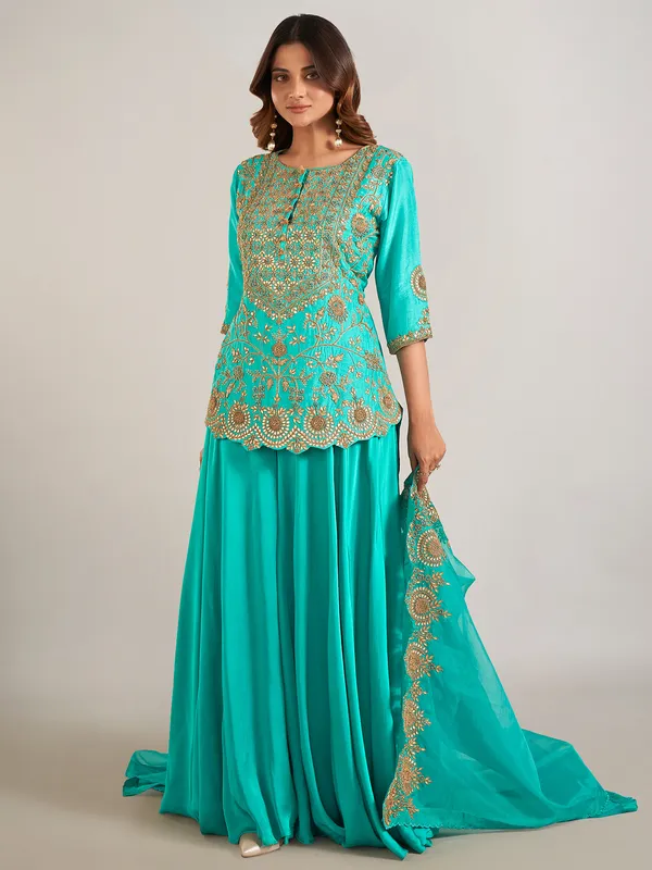 Aqua silk palazzo suit for wedding