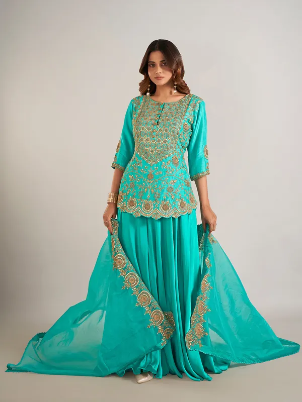 Aqua silk palazzo suit for wedding