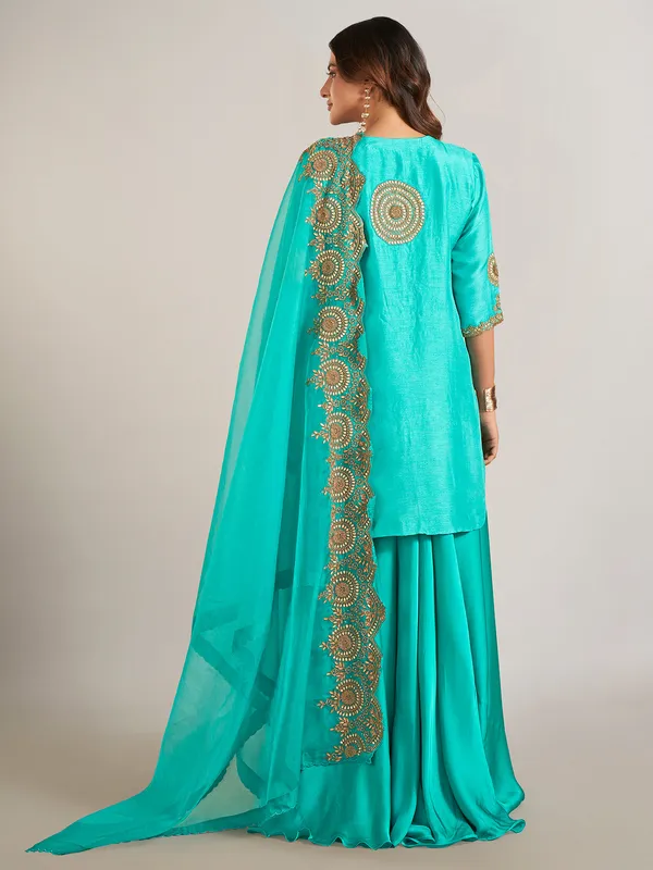 Aqua silk palazzo suit for wedding