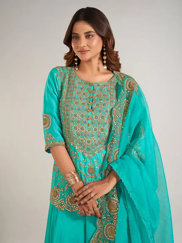 Aqua silk palazzo suit for wedding