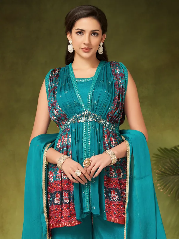 Aqua silk palazzo suit for women