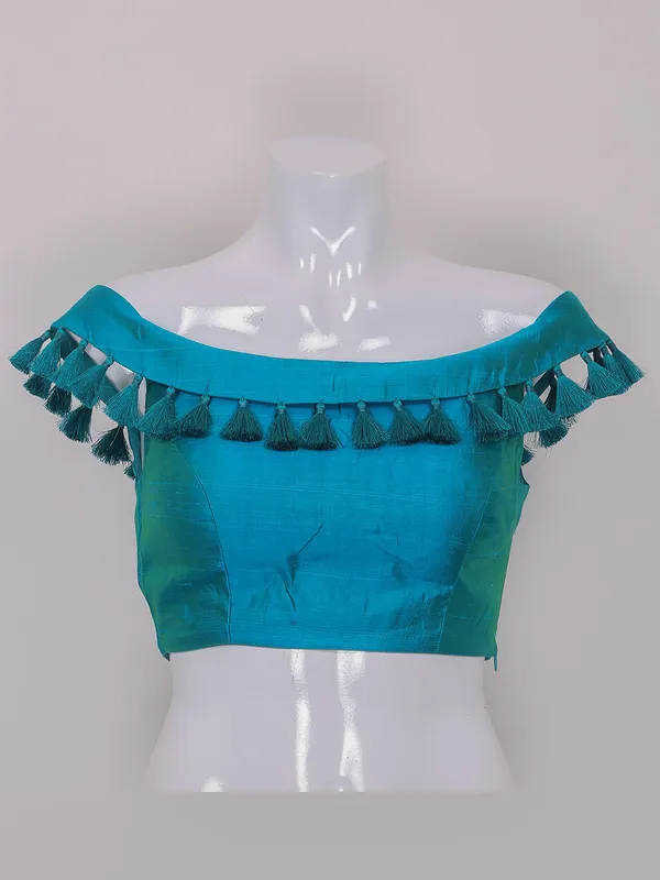 Rama blue silk plain ready made blouse