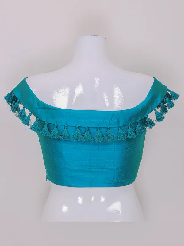 Rama blue silk plain ready made blouse