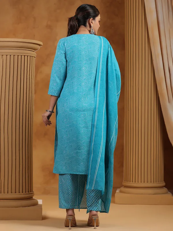 Aqua silk printed kurti set for women