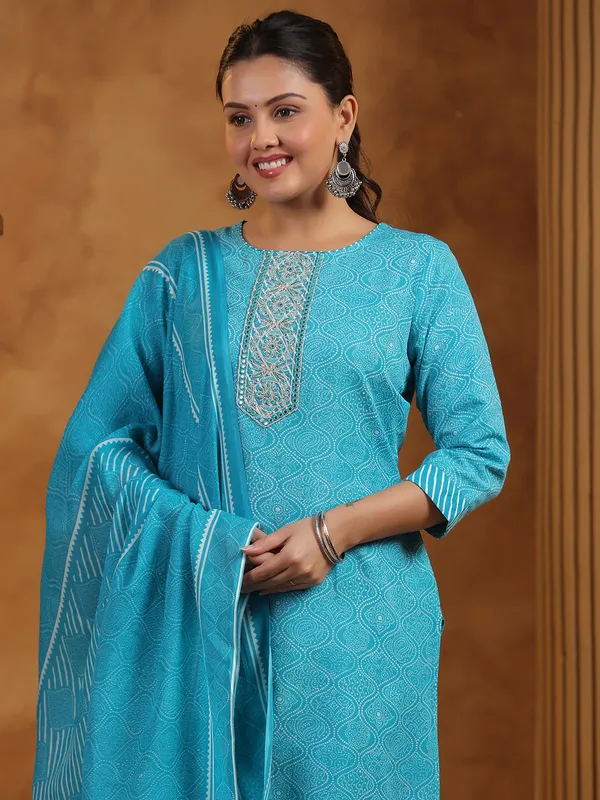 Aqua silk printed kurti set for women