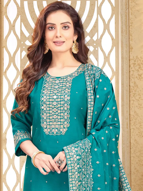 Aqua silk salwar suit for wedding
