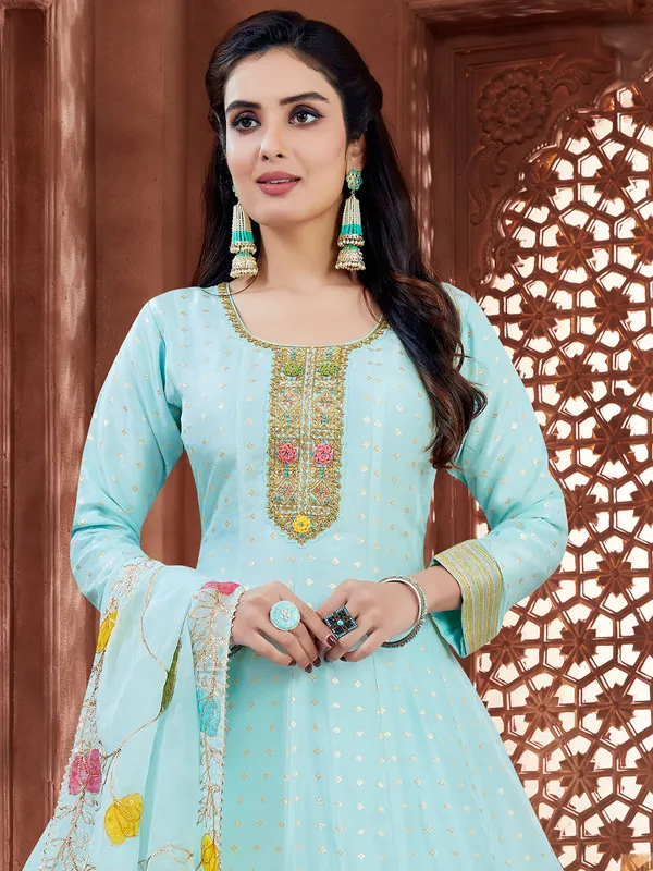 Aqua silk salwar suit for women