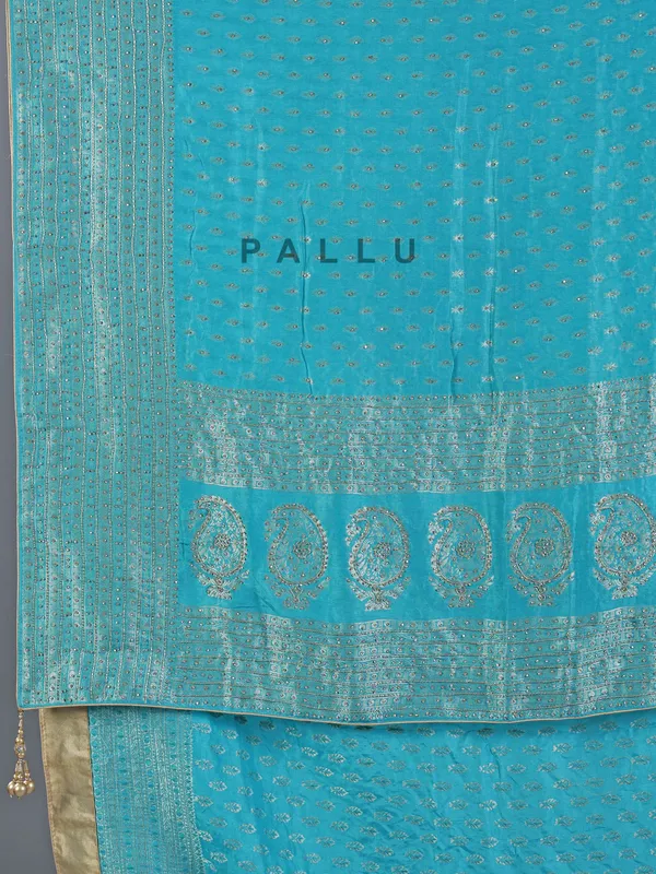 Aqua silk saree with subtle zari highlights