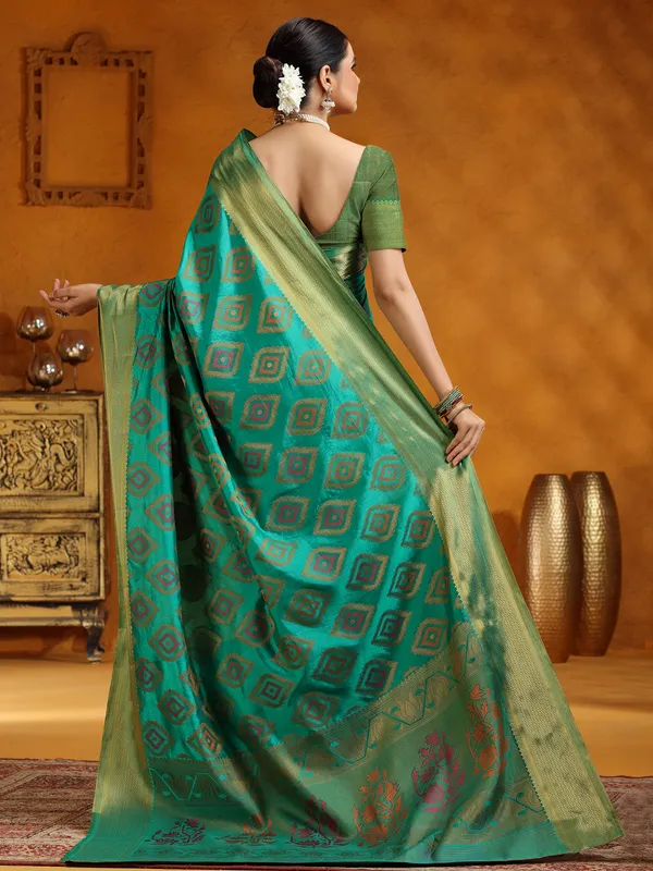 Aqua silk saree with zari embellishment