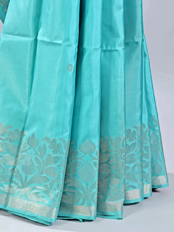 Aqua silk saree with zari weaving for wedding elegance