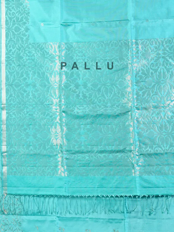Aqua silk saree with zari weaving for wedding elegance